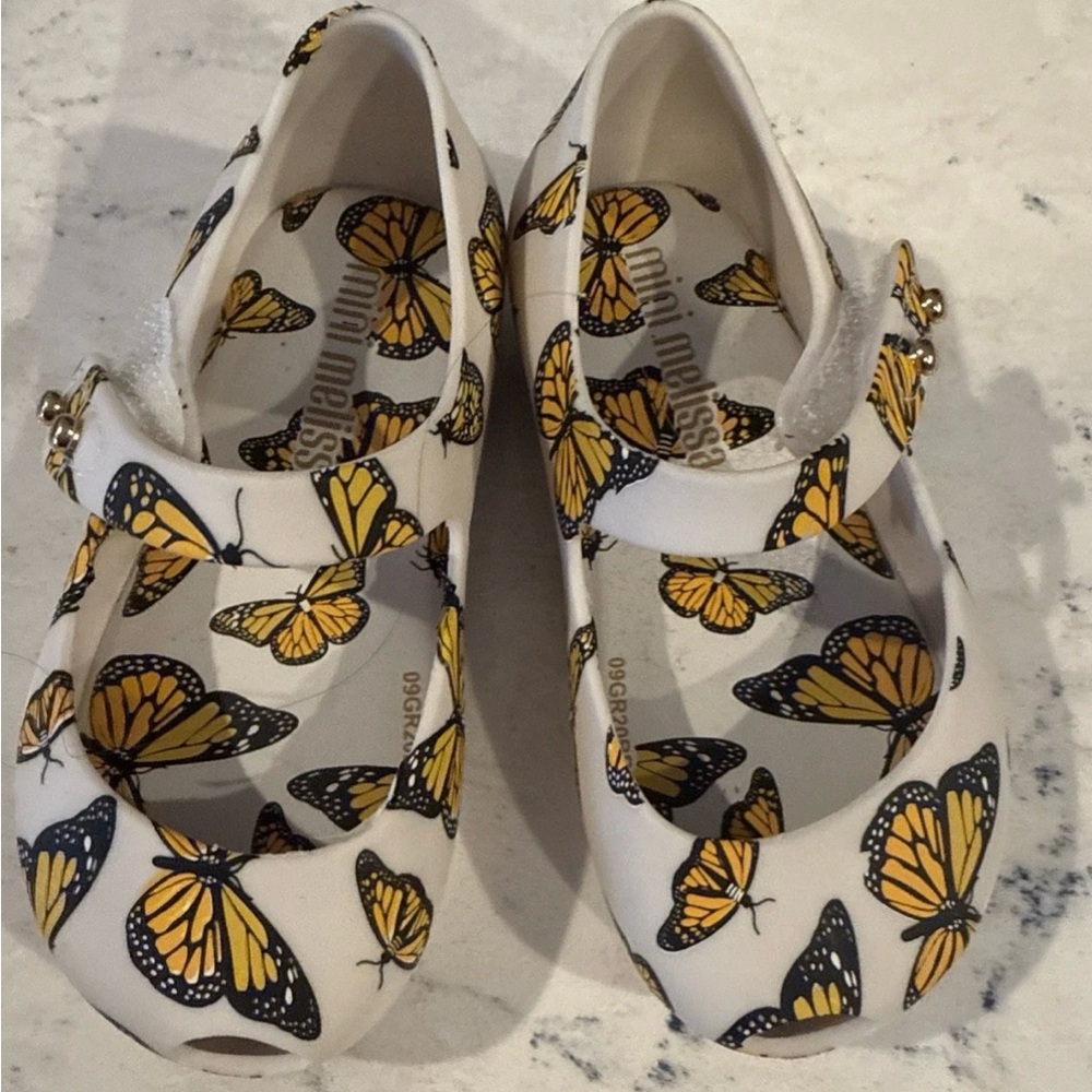 Mini Melissa White Shoes with Yellow Butterfly Design